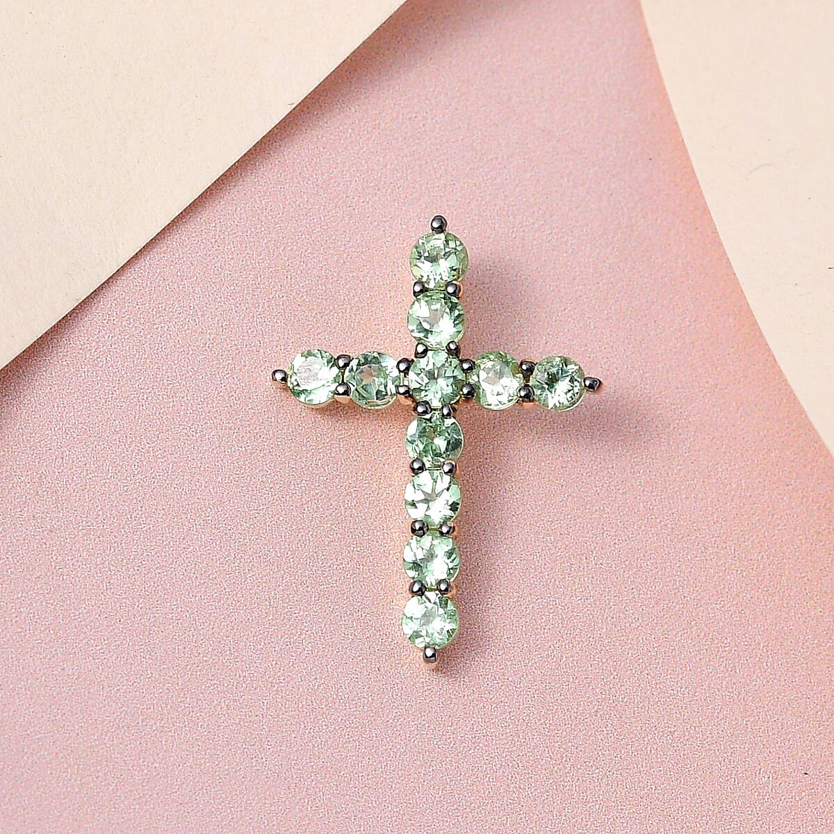 Luxoro 10K Yellow Gold Premium Tsavorite Garnet Cross Pendant 0.90 ctw image number 1