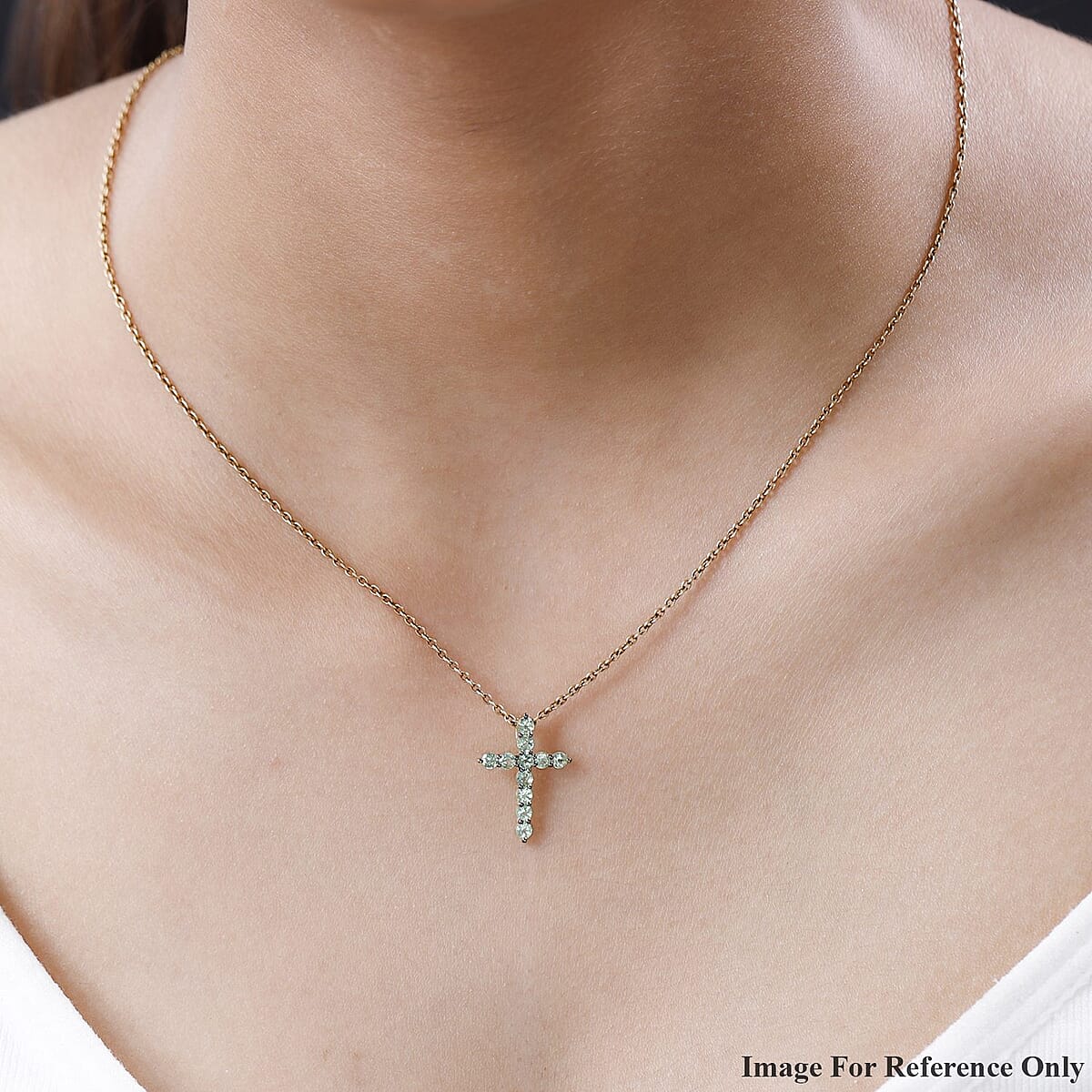 Luxoro 10K Yellow Gold Premium Tsavorite Garnet Cross Pendant 0.90 ctw image number 2
