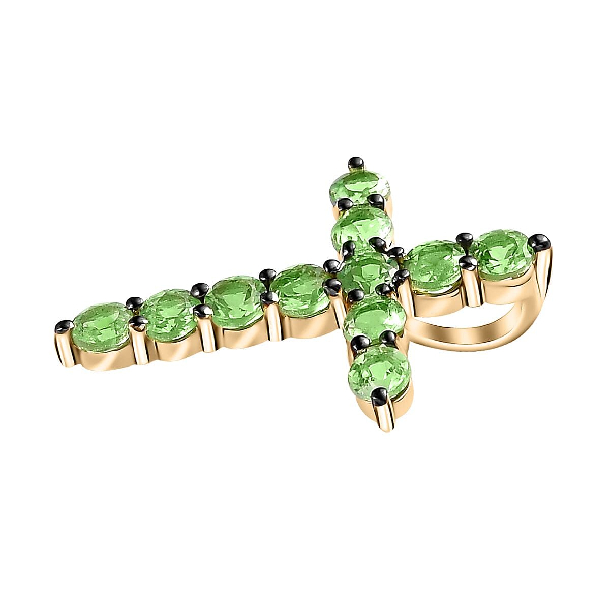 Luxoro 10K Yellow Gold Premium Tsavorite Garnet Cross Pendant 0.90 ctw image number 3