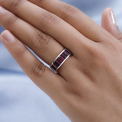 Orissa Rhodolite Garnet Half Eternity Band Ring in Platinum Over Sterling Silver (Size 10.0) 2.60 ctw