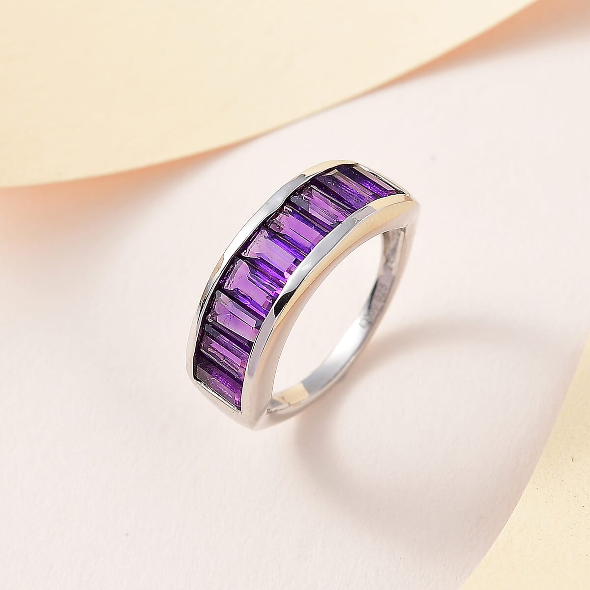 Amethyst Half Eternity Band Ring in Platinum Over Sterling Silver (Size 7.0) 1.90 ctw image number 1
