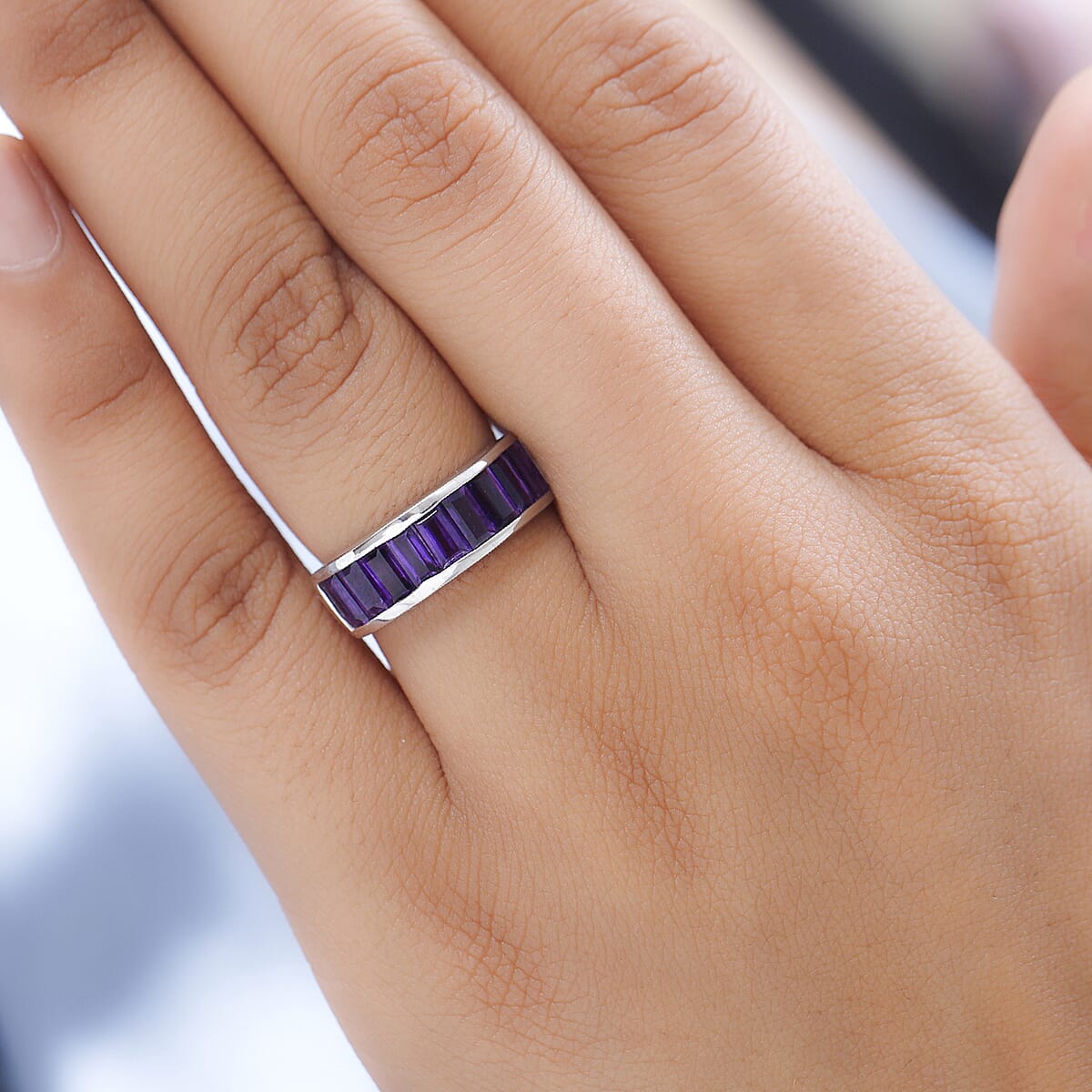 Amethyst Half Eternity Band Ring in Platinum Over Sterling Silver (Size 7.0) 1.90 ctw image number 2