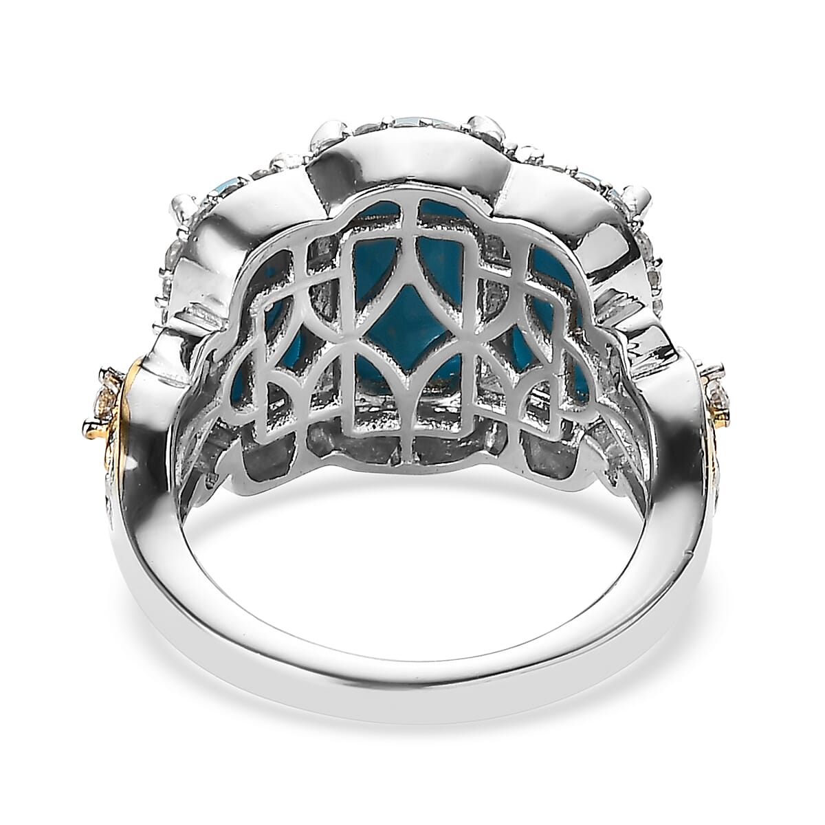 Sleeping Beauty Turquoise and White Zircon Ring in Vermeil Yellow Gold and Platinum Over Sterling Silver (Size 10.0) 5.85 ctw image number 4