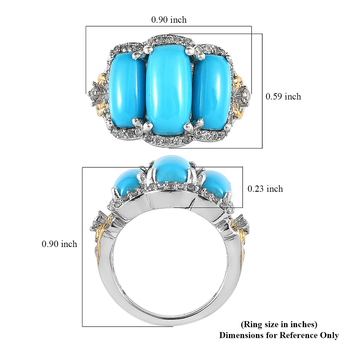 Sleeping Beauty Turquoise and White Zircon Ring in Vermeil Yellow Gold and Platinum Over Sterling Silver (Size 10.0) 5.85 ctw image number 5