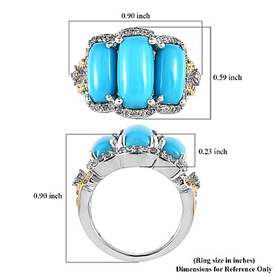 Sleeping Beauty Turquoise and White Zircon Ring in Vermeil Yellow Gold and Platinum Over Sterling Silver (Size 10.0) 5.85 ctw