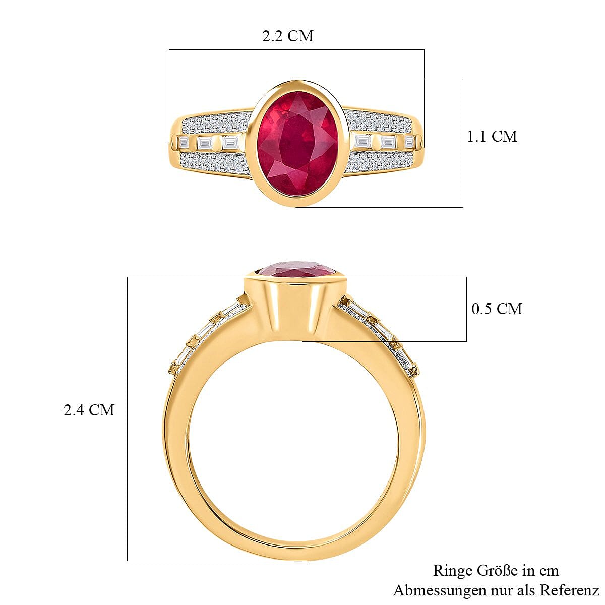 Niassa Ruby (FF) and White Zircon 3.09 ctw Ring in 14K YG Over Sterling Silver (Size 8.0)