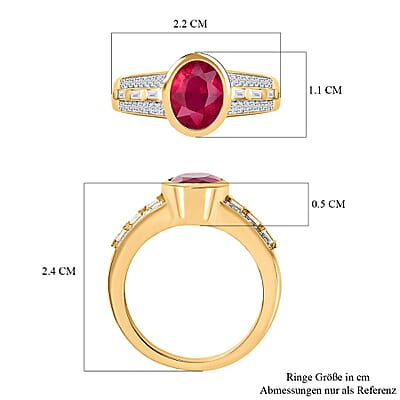 Niassa Ruby (FF) and White Zircon 3.09 ctw Ring in 14K YG Over Sterling Silver (Size 8.0)