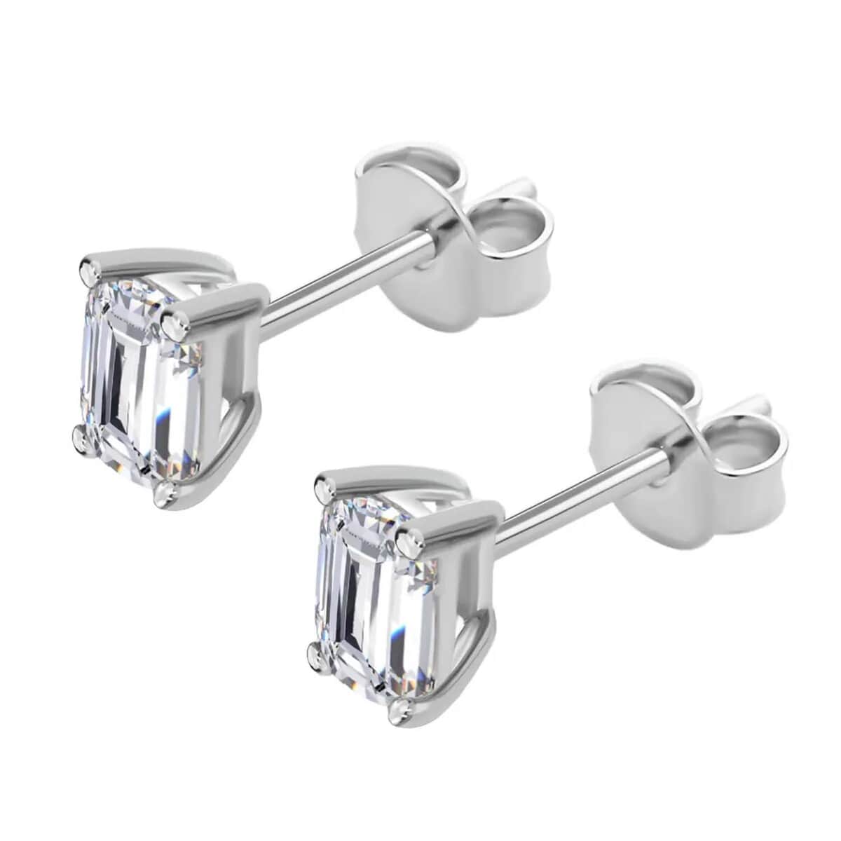 Crushed Ice Cut Moissanite Solitaire Stud Earrings in Rhodium Over Sterling Silver, Birthday Gifts For Her  1.10 ctw image number 5