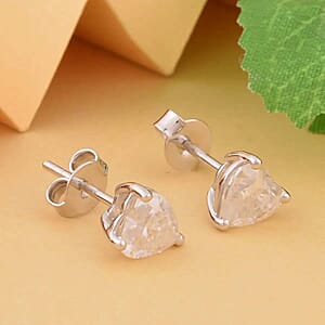 Crushed Ice Cut Moissanite Solitaire Stud Earrings in Rhodium Over Sterling Silver, Birthday Gifts For Her 2.00 ctw