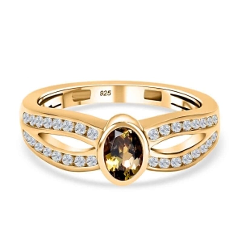 Natural Golden Tanzanite and White Zircon 0.88 ctw Ring in Vermeil Yellow Gold Over Sterling Silver (Size 9)