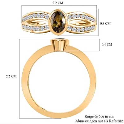 Natural Golden Tanzanite and White Zircon 0.88 ctw Ring in Vermeil Yellow Gold Over Sterling Silver (Size 9)