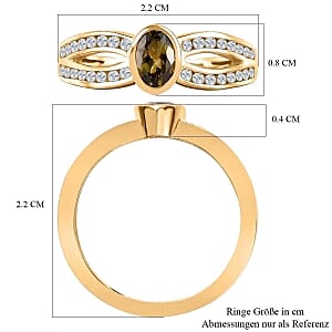 Natural Golden Tanzanite and White Zircon 0.88 ctw Ring in Vermeil Yellow Gold Over Sterling Silver (Size 10)