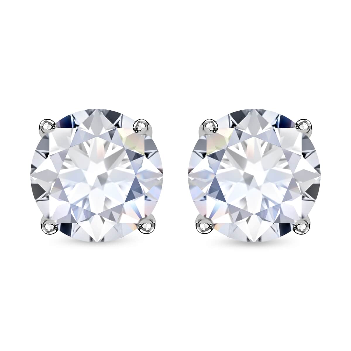 Crushed Ice Cut Moissanite (Rnd 6.5mm) Solitaire Stud Earrings in Rhodium Over Sterling Silver, Birthday Gifts For Her 2.50 ctw image number 0