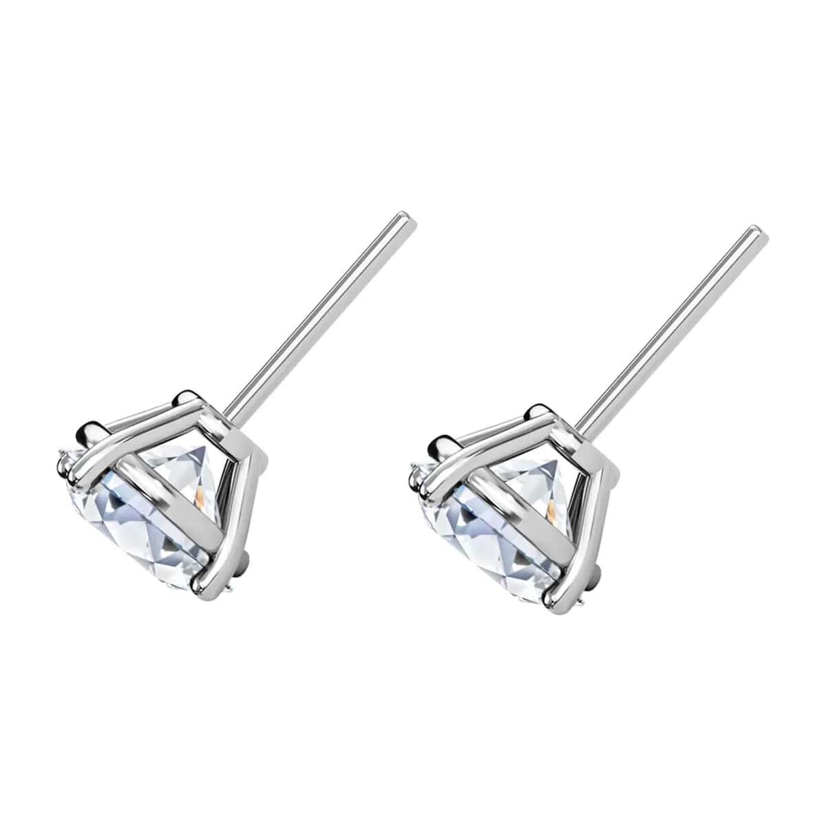 Crushed Ice Cut Moissanite (Rnd 6.5mm) Solitaire Stud Earrings in Rhodium Over Sterling Silver, Birthday Gifts For Her 2.50 ctw image number 5