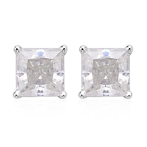 Crushed Ice Cut Moissanite Solitaire Stud Earrings in Rhodium Over Sterling Silver 3.00 ctw