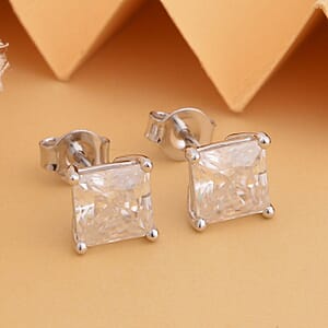 Crushed Ice Cut Moissanite Solitaire Stud Earrings in Rhodium Over Sterling Silver 3.00 ctw