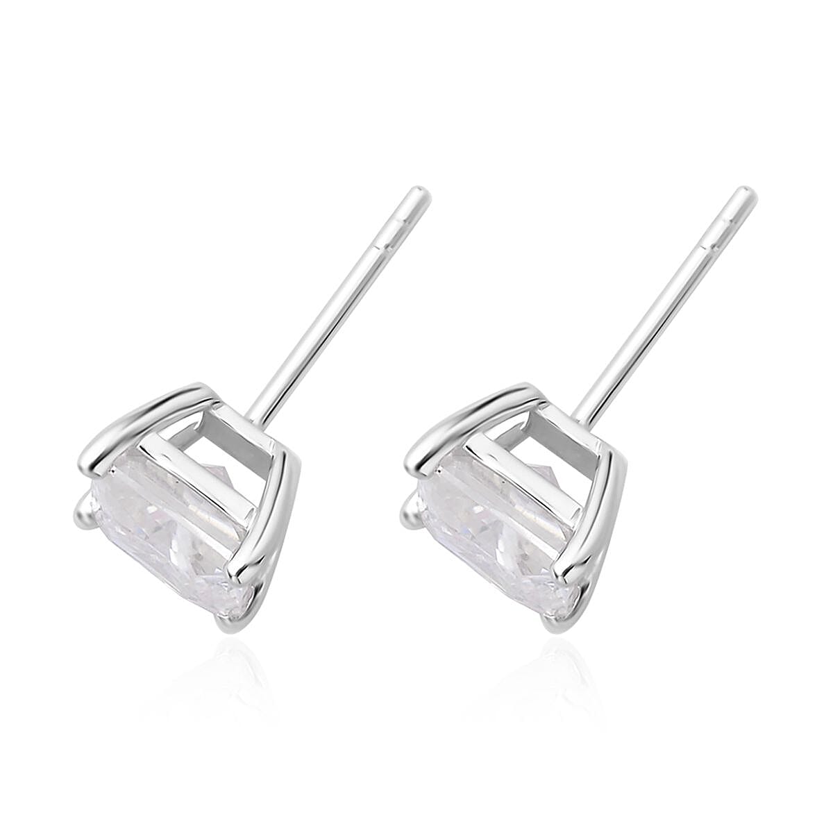 Crushed Ice Cut Moissanite Solitaire Stud Earrings in Rhodium Over Sterling Silver 3.00 ctw image number 3