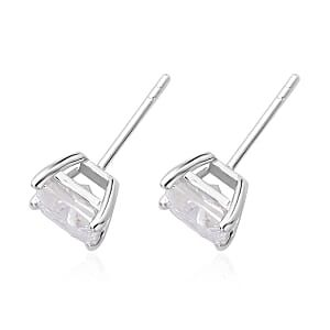 Crushed Ice Cut Moissanite Solitaire Stud Earrings in Rhodium Over Sterling Silver 3.00 ctw