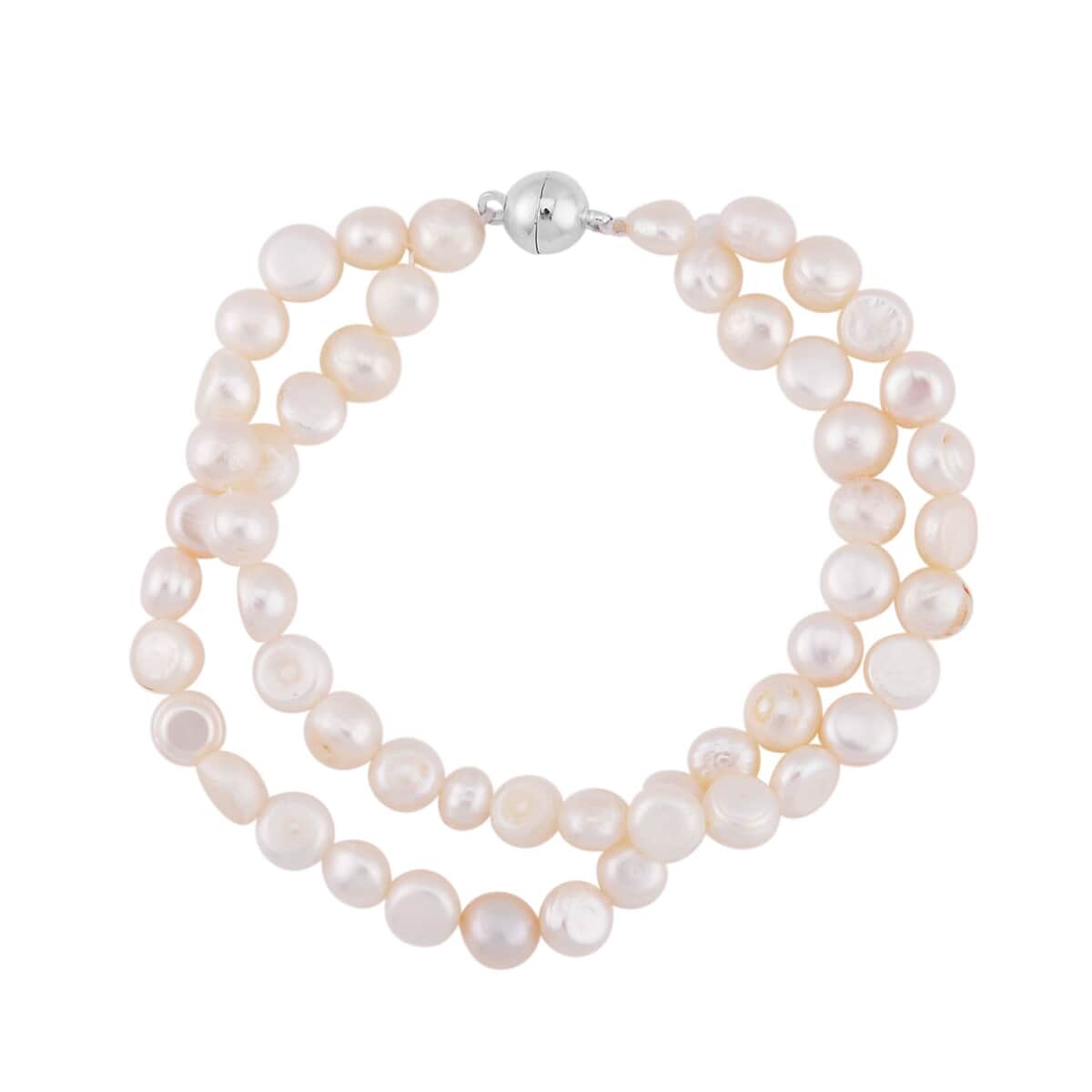 White Freshwater Pearl Bracelet in Silvertone (7.50 In) image number 0