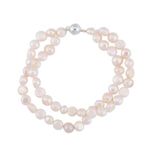 White Freshwater Pearl Bracelet in Silvertone (7.50 In)