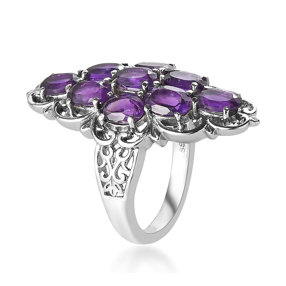 Amethyst Elongated Ring in Stainless Steel (Size 10.0) 4.00 ctw image number 3