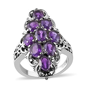 Amethyst Elongated Ring in Stainless Steel (Size 6.0) 4.00 ctw