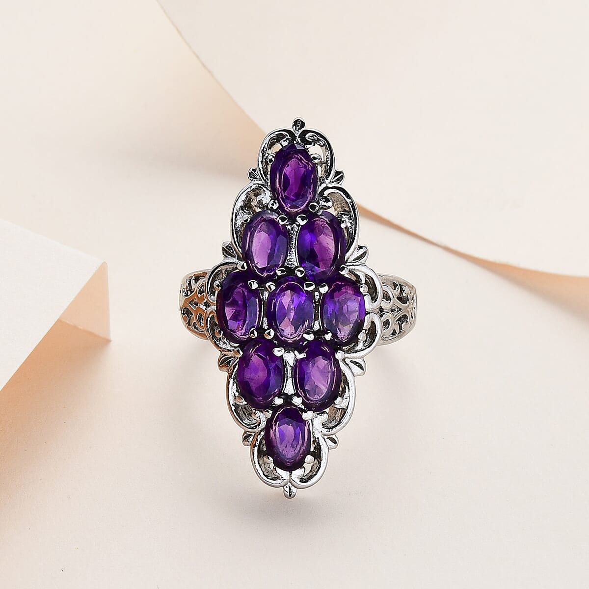 Amethyst Elongated Ring in Stainless Steel (Size 6.0) 4.00 ctw image number 1
