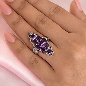 Amethyst Elongated Ring in Stainless Steel (Size 6.0) 4.00 ctw