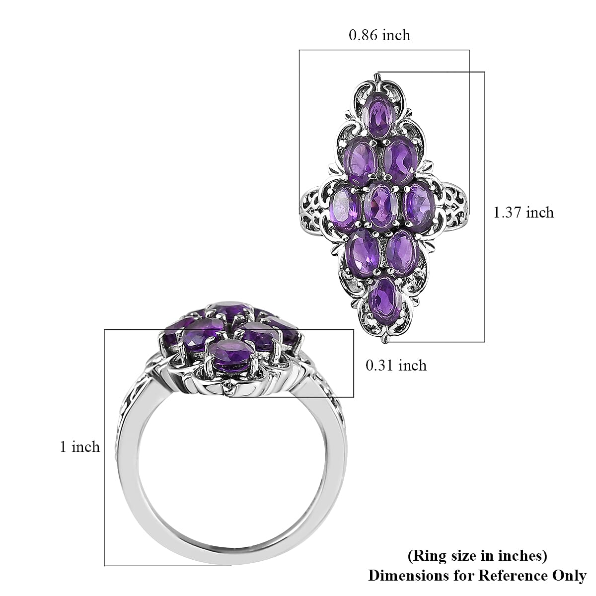 Amethyst Elongated Ring in Stainless Steel (Size 6.0) 4.00 ctw image number 5