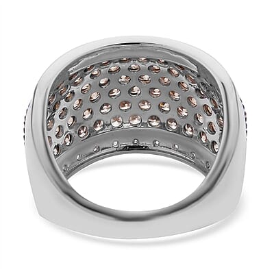 Simulated Champagne and White Diamond Ring in Rhodium and Silvertone (Size 10.0) 1.50 ctw