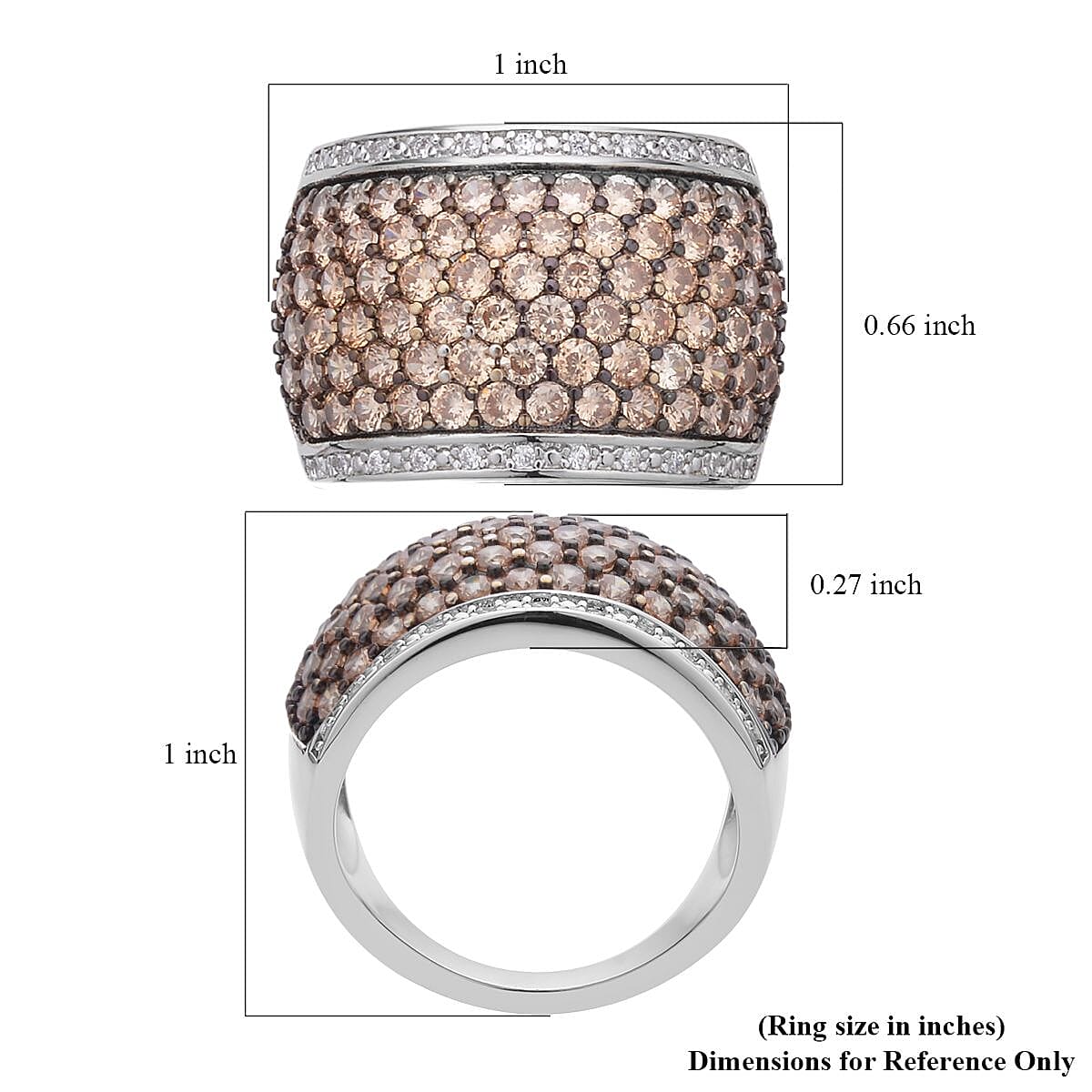 Simulated Champagne and White Diamond Ring in Rhodium and Silvertone 1.50 ctw image number 5