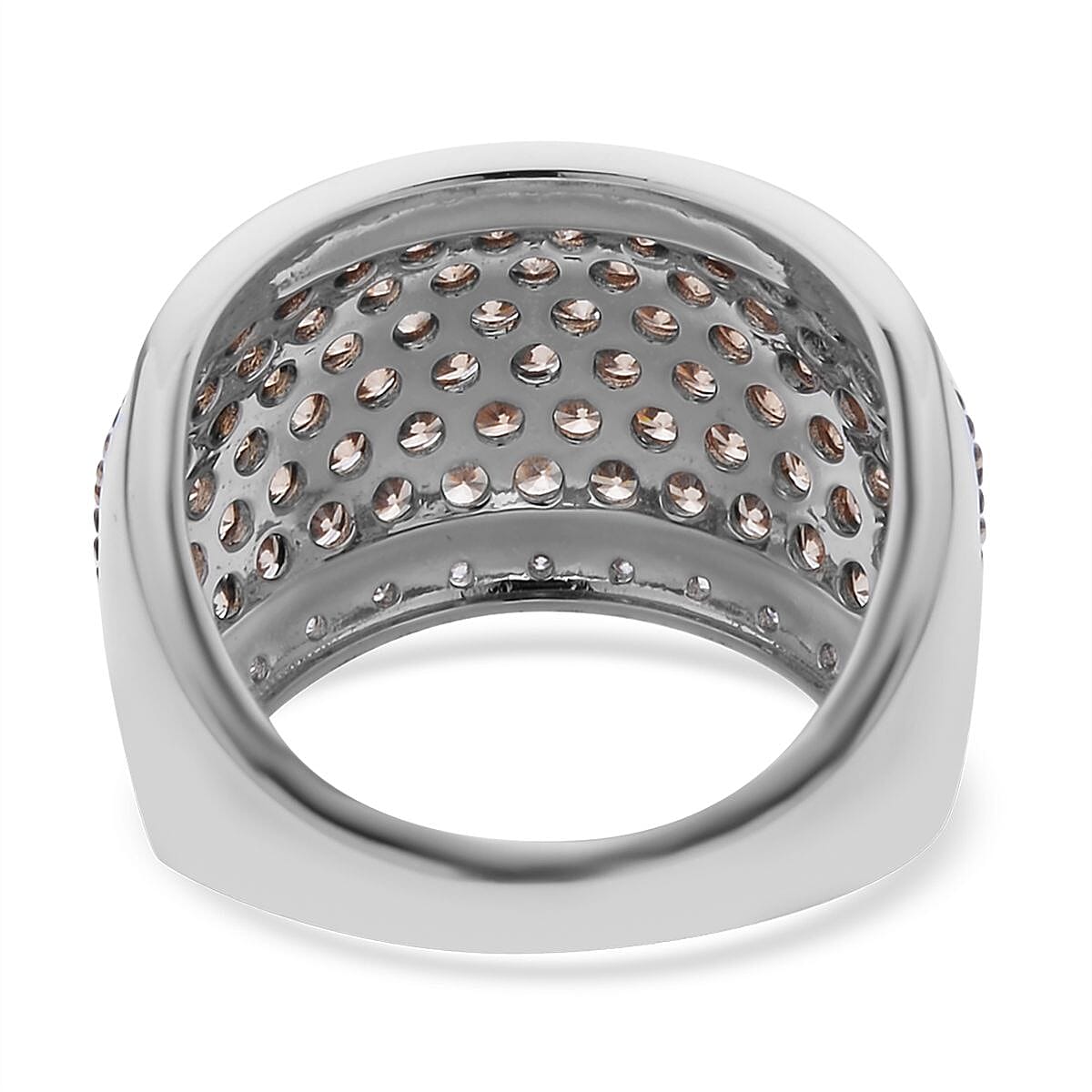 Simulated Champagne and White Diamond Ring in Rhodium and Silvertone (Size 5.0) 1.50 ctw image number 4