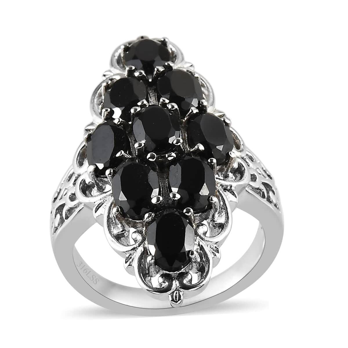 Natural Thai Black Spinel Elongated Ring in Stainless Steel 5.50 ctw image number 0