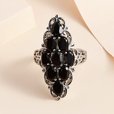 Thai Black Spinel Elongated Ring in Stainless Steel (Size 10.0) 5.50 ctw