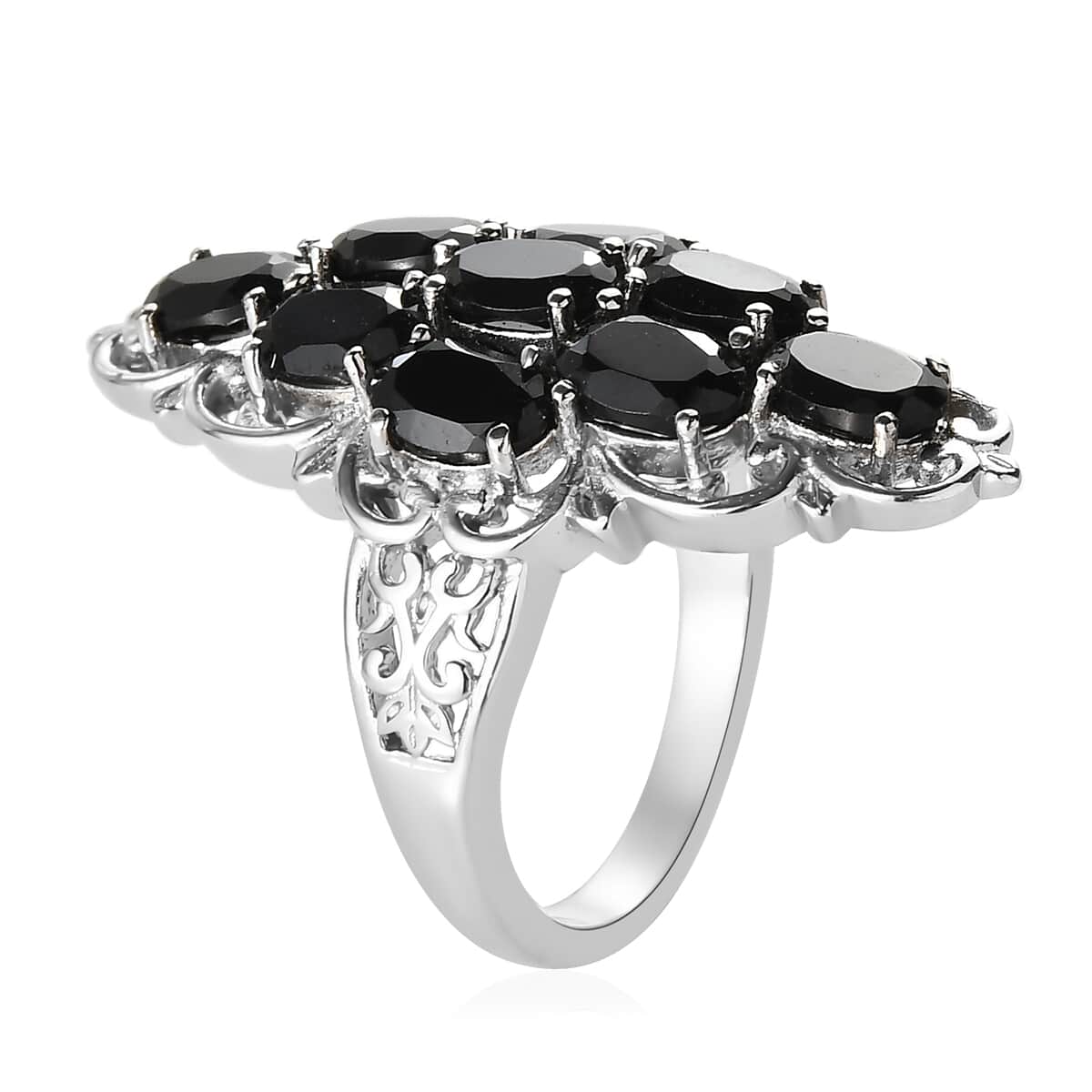 Natural Thai Black Spinel Elongated Ring in Stainless Steel 5.50 ctw image number 3