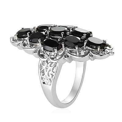 Thai Black Spinel Elongated Ring in Stainless Steel (Size 10.0) 5.50 ctw