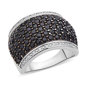 Simulated Black and White Diamond Ring in Rhodium and Silvertone (Size 6.0) 1.50 ctw