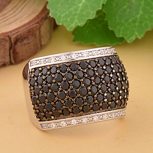 Simulated Black and White Diamond Ring in Rhodium and Silvertone (Size 6.0) 1.50 ctw