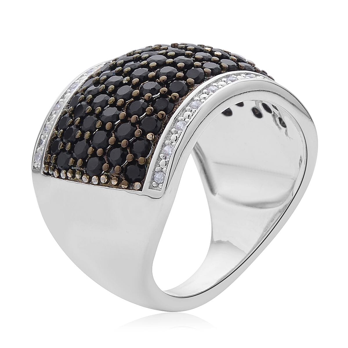 Simulated Black and White Diamond Ring in Rhodium and Silvertone (Size 6.0) 1.50 ctw image number 3