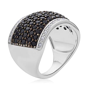 Simulated Black and White Diamond Ring in Rhodium and Silvertone (Size 6.0) 1.50 ctw