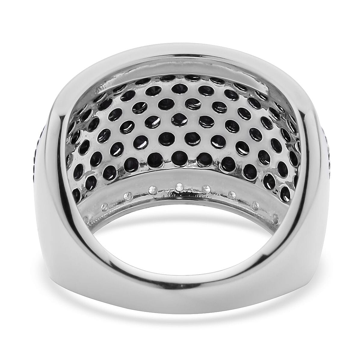 Simulated Black and White Diamond Ring in Rhodium and Silvertone (Size 6.0) 1.50 ctw image number 4