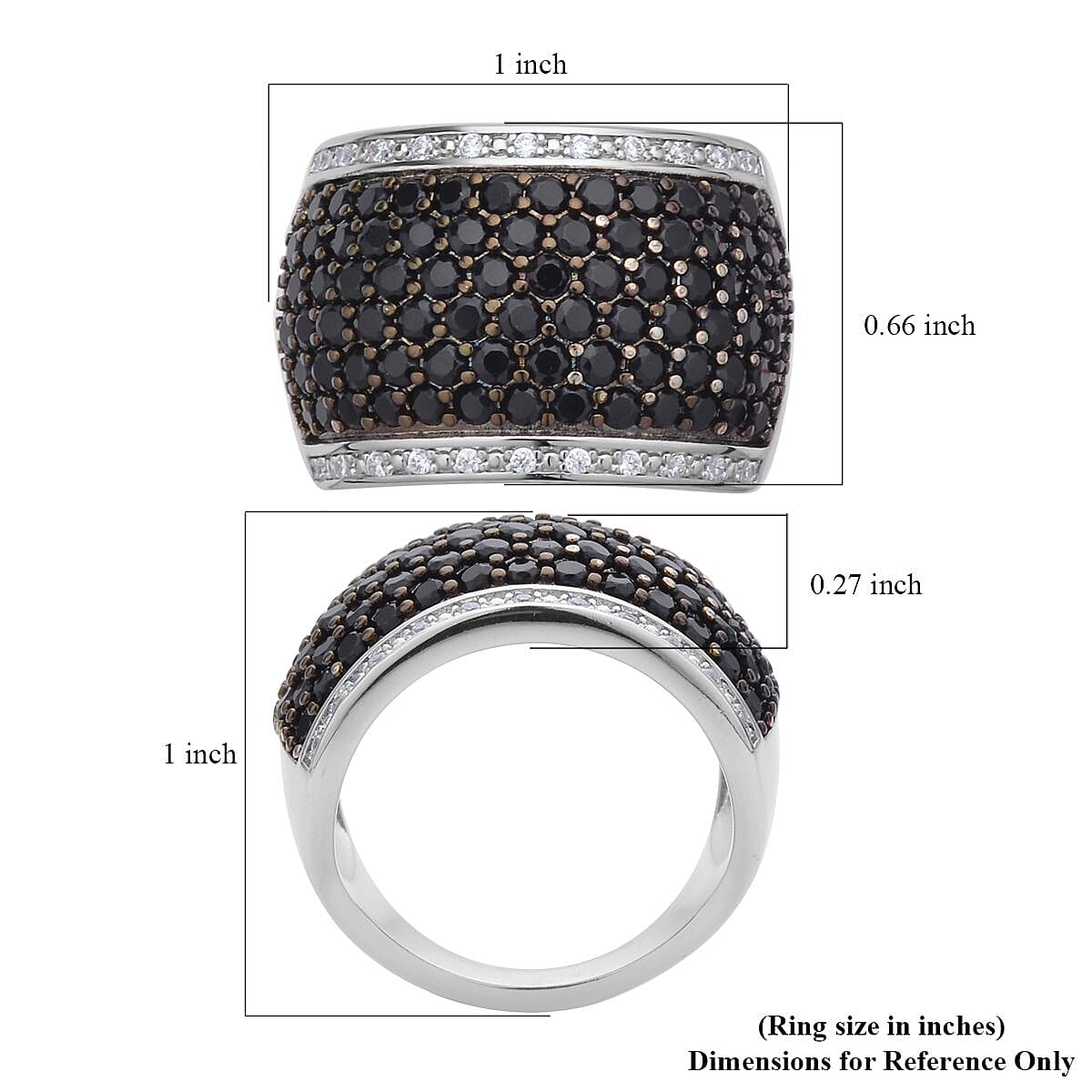 Simulated Black and White Diamond Ring in Rhodium and Silvertone (Size 6.0) 1.50 ctw image number 5