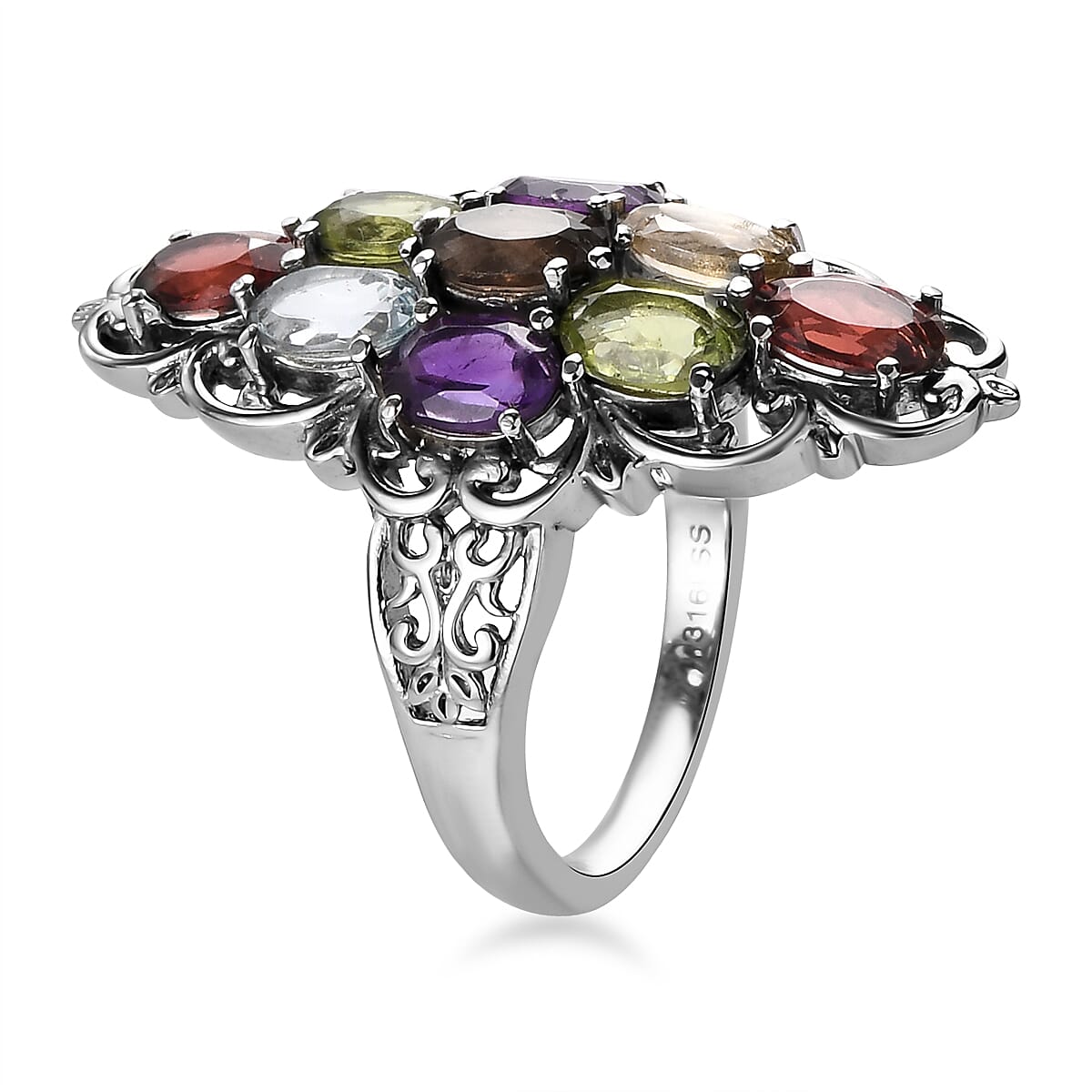 Multi Gemstone Elongated Ring in Stainless Steel (Size 5.0) 3.90 ctw image number 3