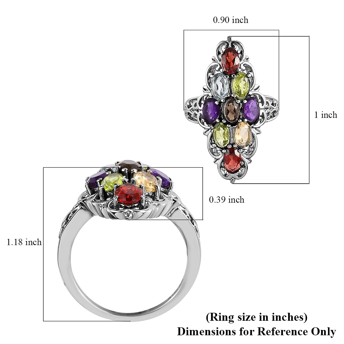 Multi Gemstone Elongated Ring in Stainless Steel (Size 5.0) 3.90 ctw image number 5