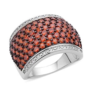 Simulated Garnet and White Diamond Ring in Rhodium and Silvertone (Size 5.0) 1.50 ctw