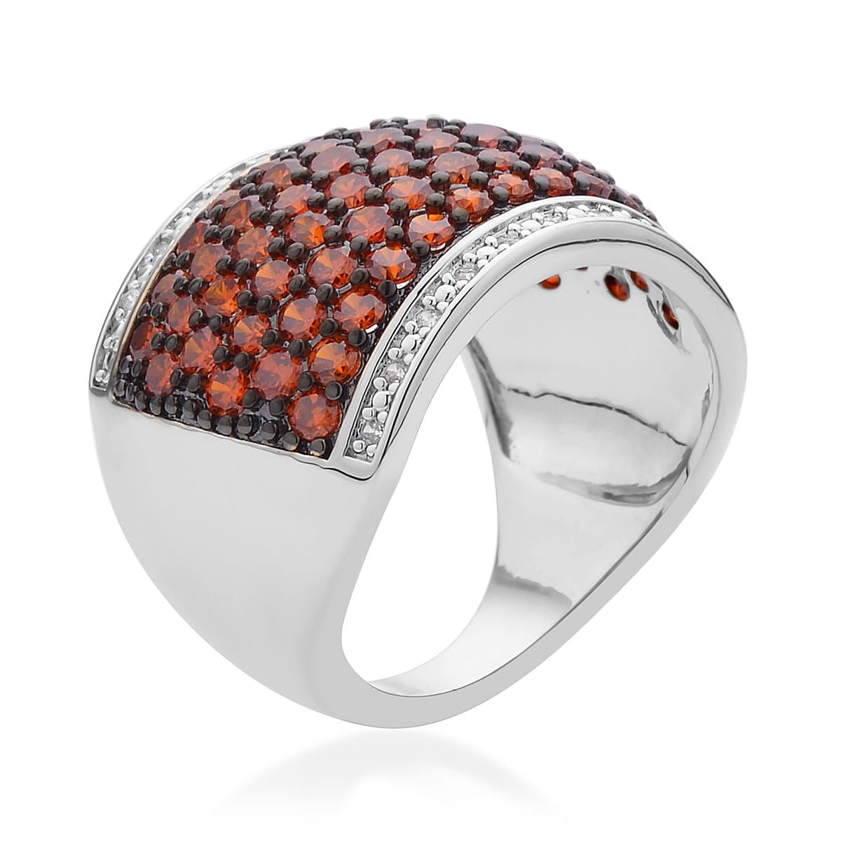Simulated Garnet and White Diamond Ring in Rhodium and Silvertone (Size 5.0) 1.50 ctw image number 3