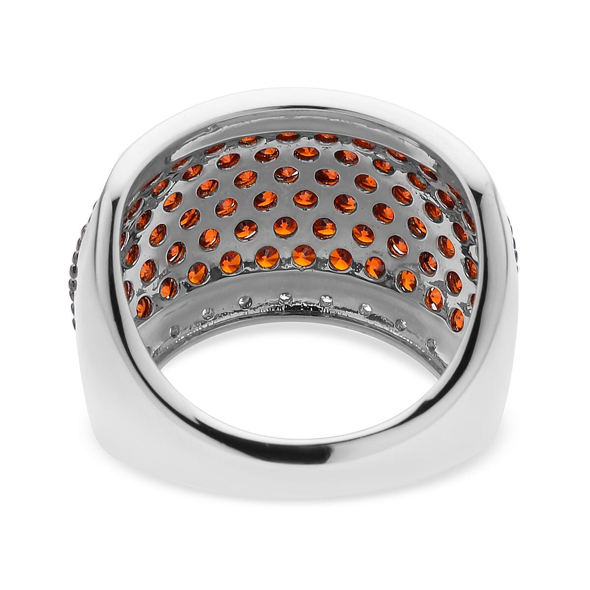 Simulated Garnet and White Diamond Ring in Rhodium and Silvertone (Size 5.0) 1.50 ctw image number 4