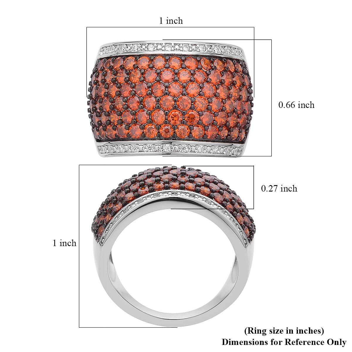 Simulated Garnet and White Diamond Ring in Rhodium and Silvertone (Size 5.0) 1.50 ctw image number 5