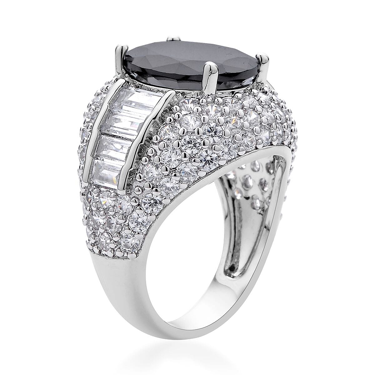 Simulated Black and White Diamond Ring in Silvertone (Size 10.0) 12.00 ctw