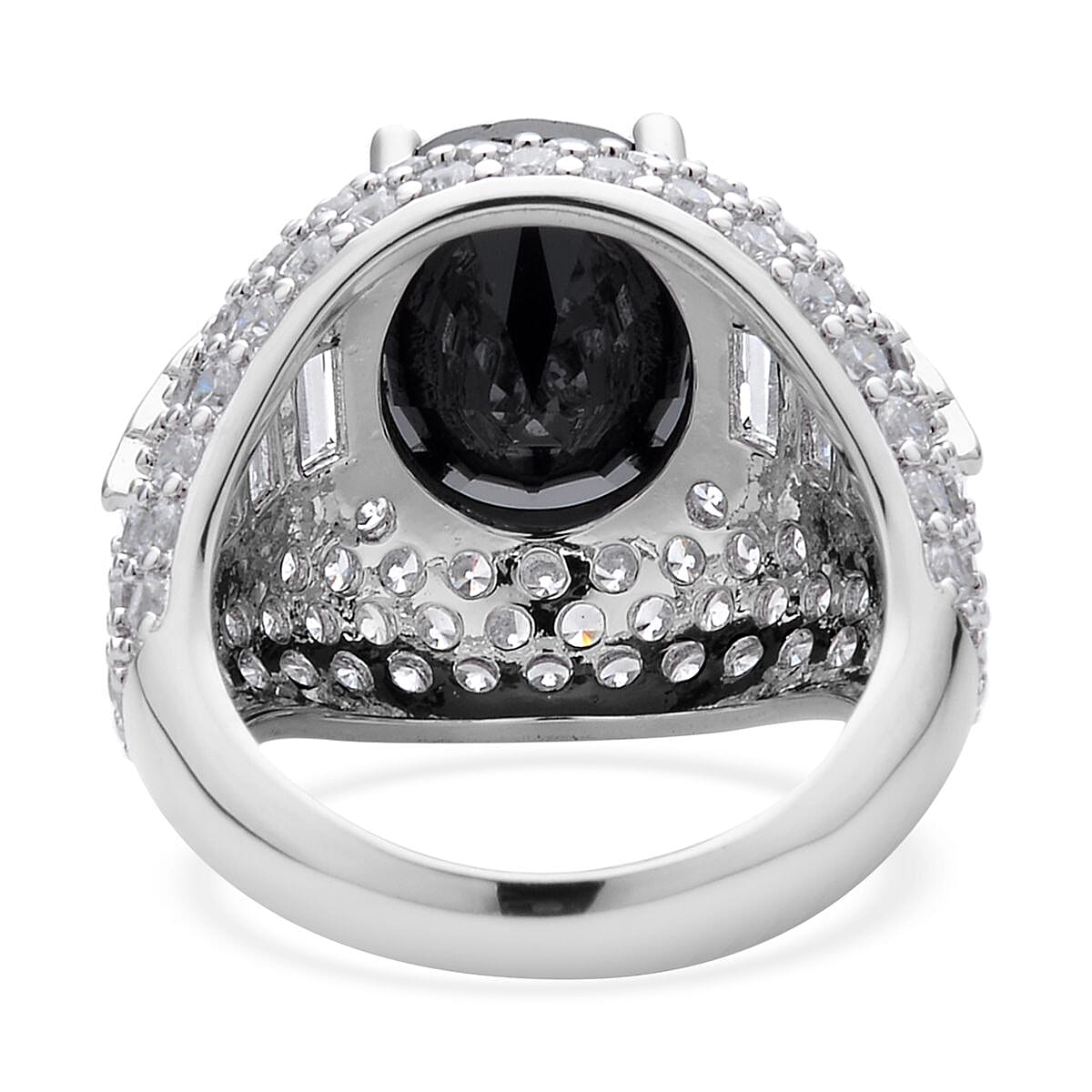 Simulated Black and White Diamond Ring in Silvertone (Size 10.0) 12.00 ctw